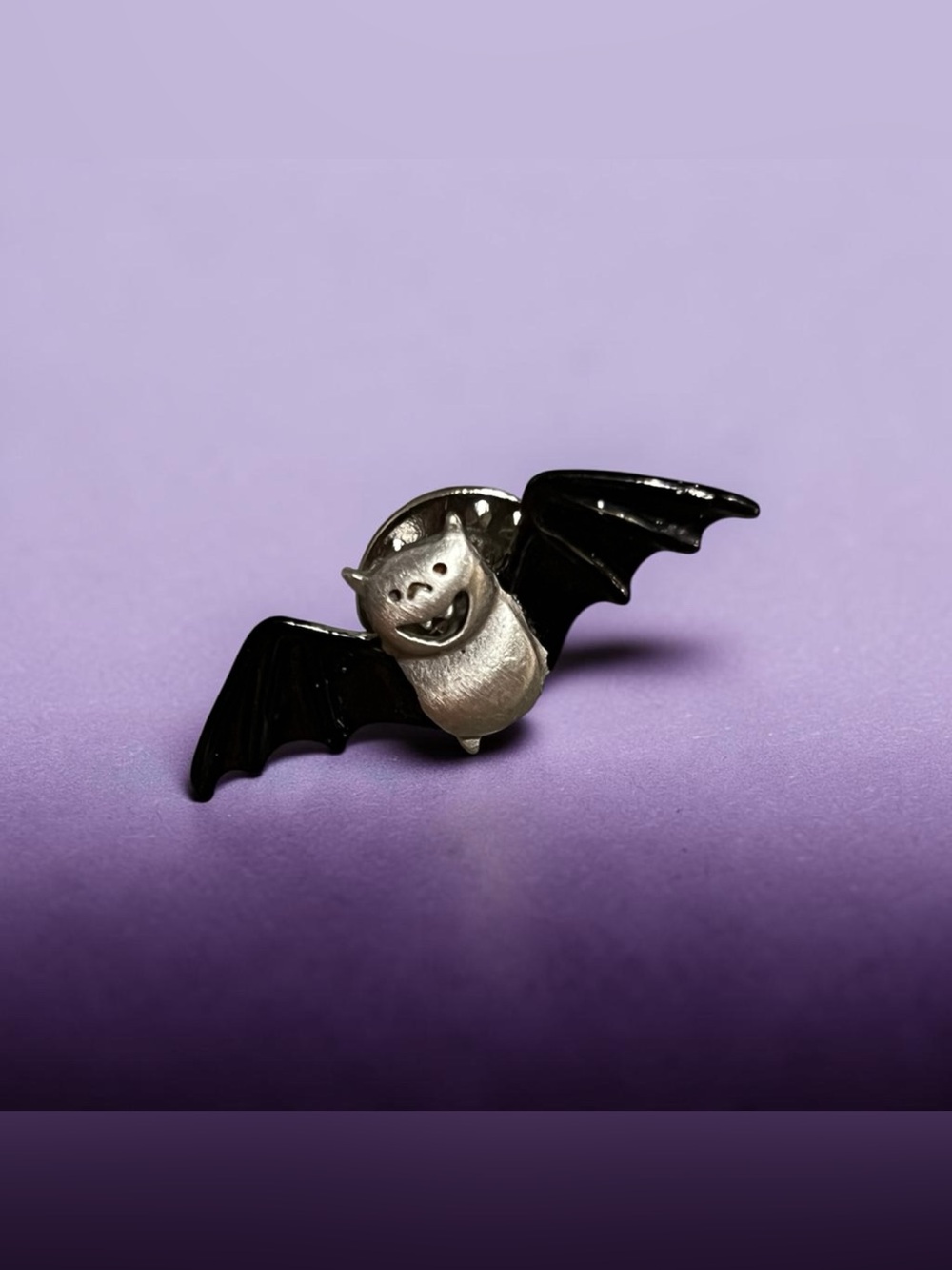 JJ Jonette Jewelry Flying Bat Tack Pin – Black Enamel Pewter Halloween Pin